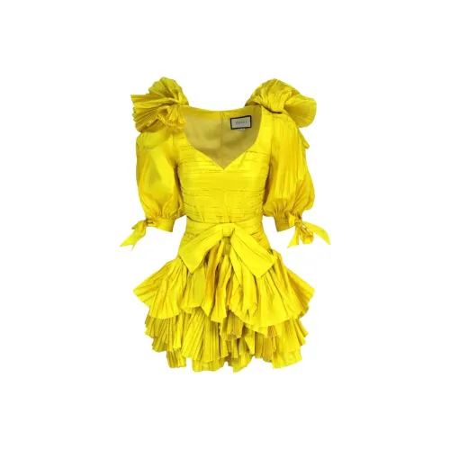 GUCCI Короткий рукав Платье Женское Ярко-желтое