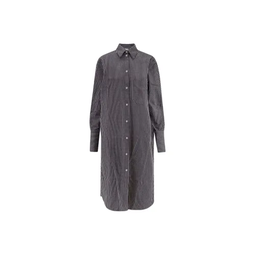 TOTEME SS25 Длинное Платье с Длинными Рукавами Женское Черное Белое