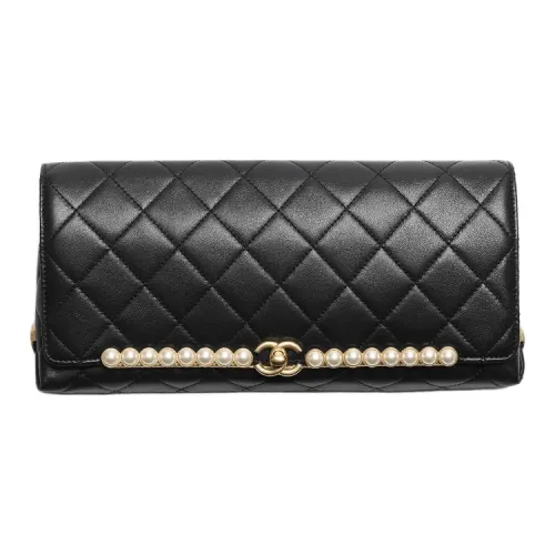 CHANEL Sheepskin Evening Clutch Bag Women's Black