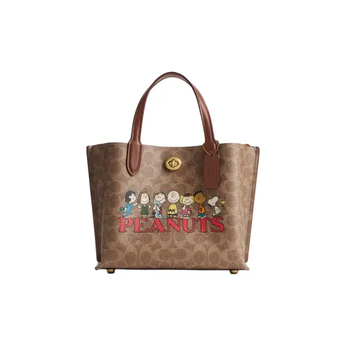 COACH PEANUTS SNOOPY Коллаборация Willow Покрытый холст Сумка-тоут Сумка для покупок Сумка через плечо Сумка