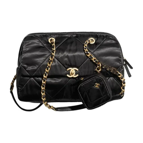 CHANEL Сатиновая сумка для боулинга сумка сумка через плечо большая женская черная