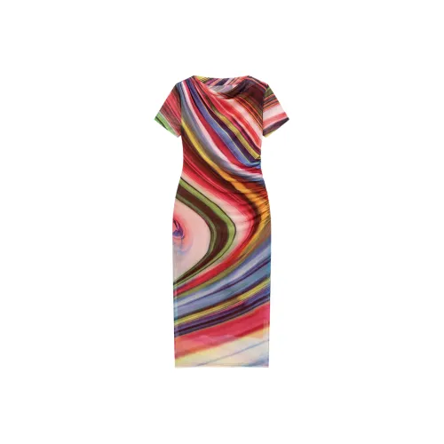 Desigual Многоцветные полосы Женские Платья с коротким рукавом