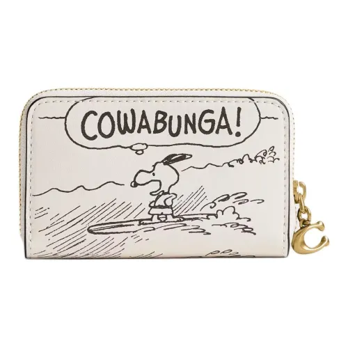 COACH Peanuts SNOOPY Коллаборация кожа держатель для карт маленький женский мел белый