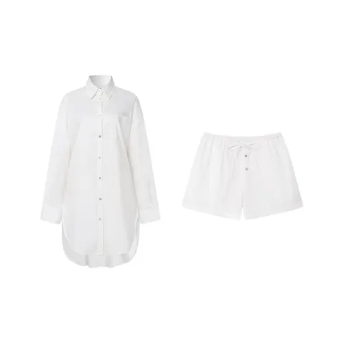 CICADAHOME Seaside Прохладный ветер Кружево Вверх Рубашка Комплект Белый Женские Пижамные комплекты