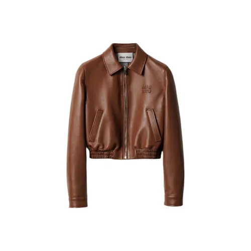 MIU MIU Кожа Куртка Женская Коричневая
