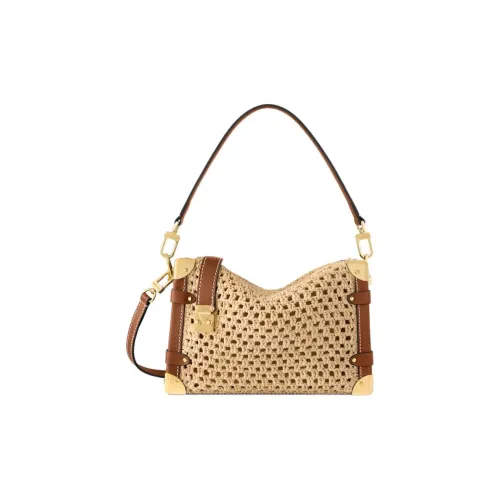LOUIS VUITTON SIDE TRUNK Рафия Одно плечо Сумка Средний Женский Бежевый