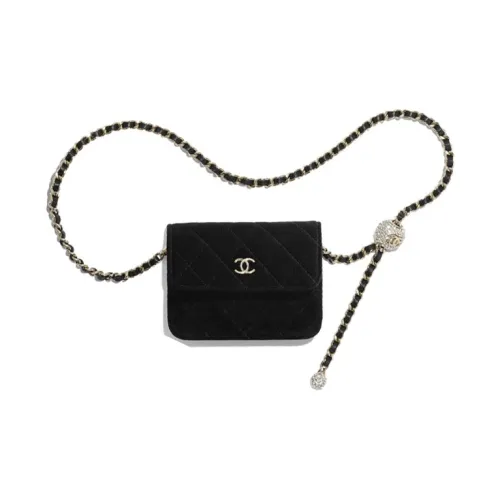 CHANEL Велюр Сумка с цепочкой Бананка Стандартная Женская Черная