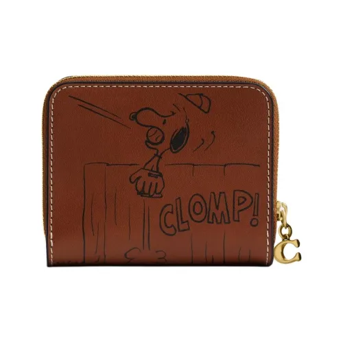COACH Peanuts SNOOPY Коллаборация кожа кошелек мини женский Hazelnut коричневый