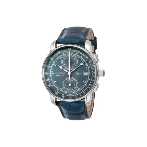 ZEPPELIN Кварцевый механизм Мужские часы Часы 41,5 мм Синий циферблат Нержавеющая сталь Корпус часов Ремешок из коровьей кожи