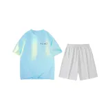 Дальний Небесный Лазурь (Дальний Небесный Лазурь Топ + Цветочный Белый и Серый Шорты)