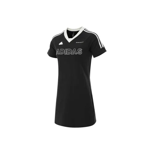Adidas Черные Женские Платья с Коротким Рукавом