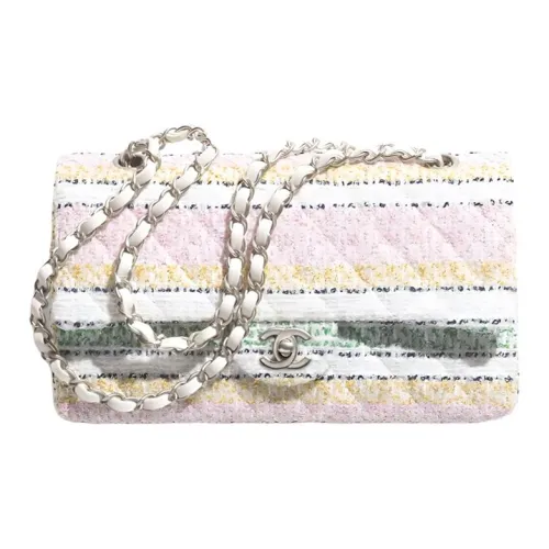 CHANEL Classic Flap CF Ткань Одно плечо Сумка Женская Светло-розовая Многоцветная