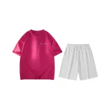 Розовый Красный (Розовый Красный Топ + Цветочные Белые Серые Шорты)