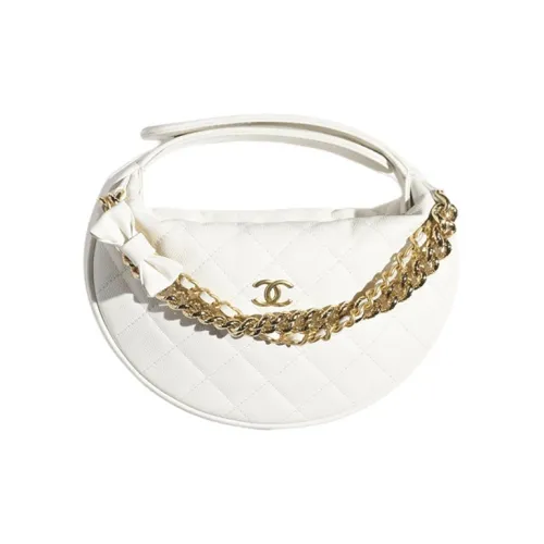 CHANEL Блестящий с рельефом икорная коровья кожа сумка-полумесяц сумка женская белая