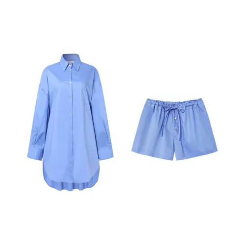 CICADAHOME Seaside Breeze Lace Up Shirt Matching Set [Sky Blue] Women's Pajama Sets