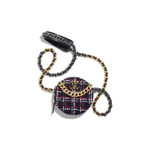 CHANEL 19Bag Мягкий Шерстяной Пэчворк Круглая Сумка Цепочка Evening Bag Клатч Сумка на Плечо Женская Синий Белый Красный