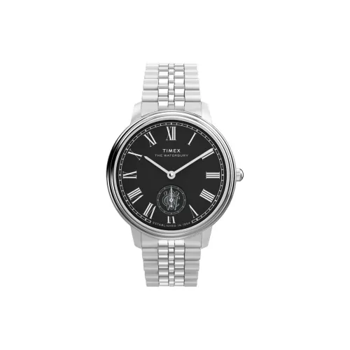 TIMEX Мужские часы Кварцевый механизм Ремешок из нержавеющей стали 39 мм Черный циферблат