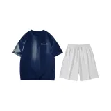 Темно-синий (Темно-синий топ + Цветочный Белый и Серый шорты)