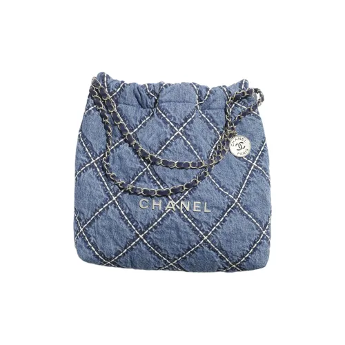 CHANEL 22Bag Деним и Металл Ведрообразные Сумки Сумки через плечо Сумка на плечо Маленькая Женская Синяя