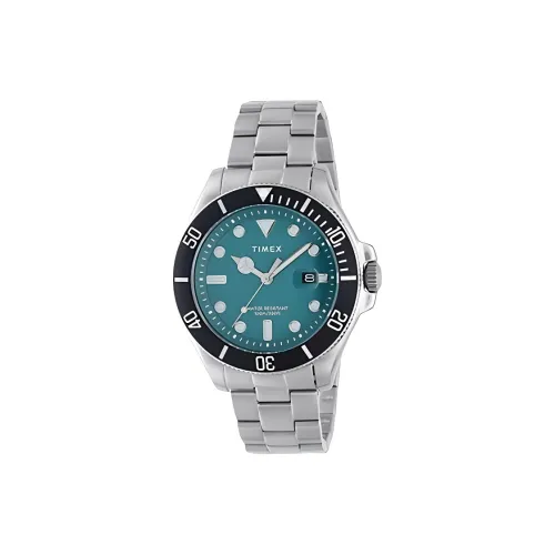 TIMEX Мужские часы Кварцевый механизм Ремешок из нержавеющей стали 42 мм Зеленый циферблат