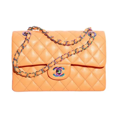 CHANEL Classic Flap CF Тисненая Телячья Кожа Сумка через плечо Маленькая Женская Апельсин