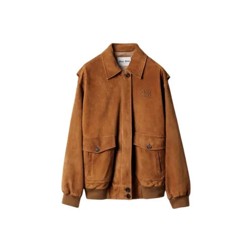 MIU MIU Кожа Куртка Женская Коричневая