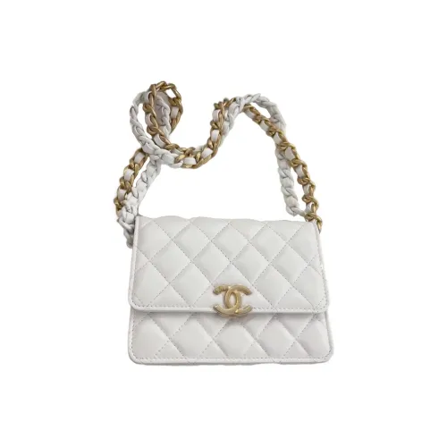 CHANEL Lambskin Flap Bag Clutch Crossbody Bag Shoulder Bag Women's White