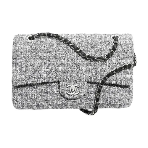 CHANEL Classic Flap CF Twill Soft Wool Shoulder Bag Женская Белая и Черная