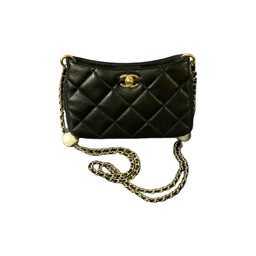 CHANEL Lambskin Hobo Bag Shoulder Bag Crossbody Regular Women's Black