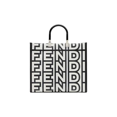 FENDI Sunshine Коровья кожа Тоут Сумка Сумка для покупок Сумка через плечо Сумка среднего размера Женская Белая Черная