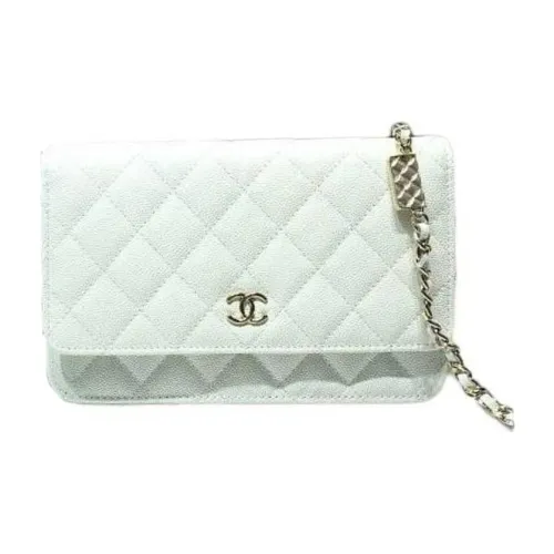 CHANEL WOC Тисненая крупнозернистая кожа коровы Кошелек на цепочке Сумка через плечо Мини Женская Белая