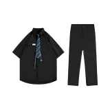 Черный комплект: рубашка + штаны [включает галстук, аксессуары, без ремня]