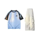 Рубашка с коротким рукавом цвета "Далекий Небесный" + Светло-хаки штаны