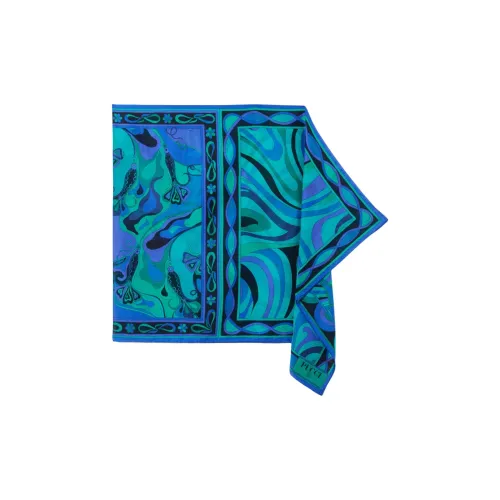 EMILIO PUCCI Шелковые Хлопково-шелковые Шарфы Женские Синие
