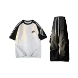 Светло-серый рубашка с коротким рукавом + черные штаны