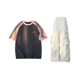 Темно-серый с короткими рукавами + светлый хаки штаны