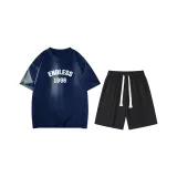 Темно-синий (Темно-синий топ + черные шорты)