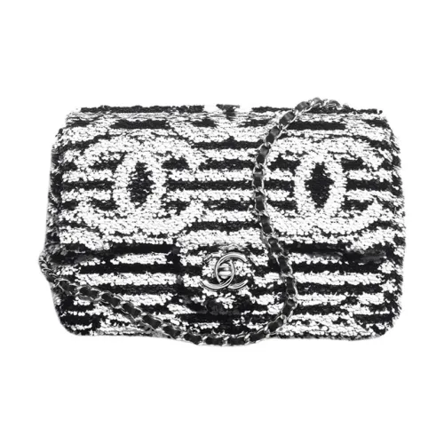 CHANEL Блестки Flap Bag Сумка через плечо Маленькая сумка Женская Черная и Белая