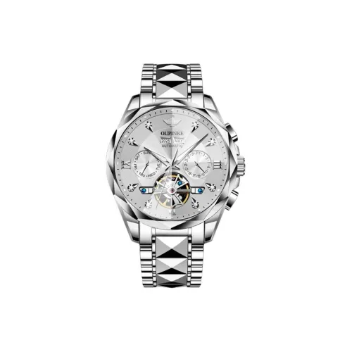 Oupinke Механический механизм ремешок из нержавеющей стали мужские часы белый циферблат