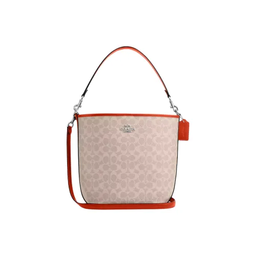 COACH Городская Сумка-ведро из Покрытого Холста Сумка через плечо Сумка Большая Женская Серебряная и Песочная и Темно-оранжевая