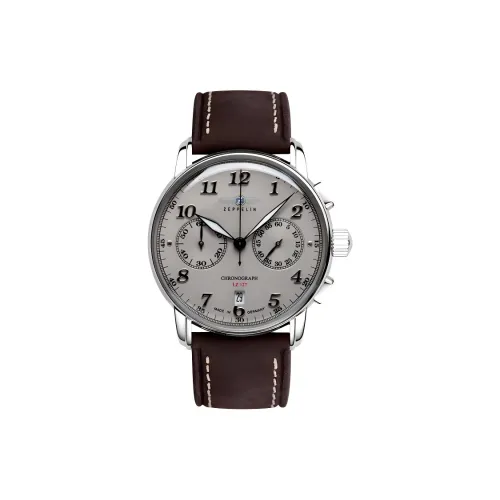 ZEPPELIN Кварцевый механизм Мужские часы Часы 42 мм Серый циферблат Нержавеющая сталь Корпус часов Кожаный ремешок