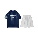 Темно-синий (Темно-синий топ + Цветочный Белый и Серый шорты)