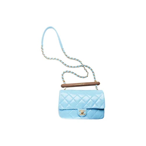 CHANEL Lambskin с деревянным иней сумка с клапаном сумка через плечо женская синяя