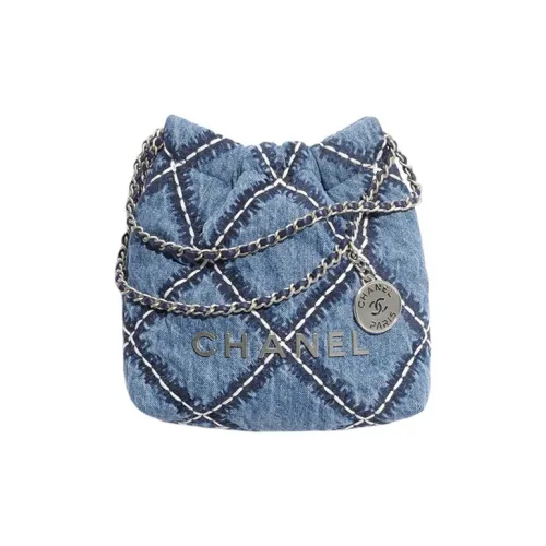 CHANEL Деним и Металл Ведрообразная Сумка Сумка через плечо Мини Женская Синяя