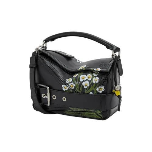 LOEWE Пазл Коровья кожа Сумка через плечо Сумка Маленькая Женская Черная