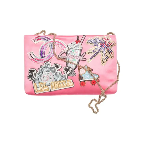 CHANEL Вышитый Шелковый Атласный Блестящий Вечерний Клатч Сумка Женская Розовая и Многоцветная