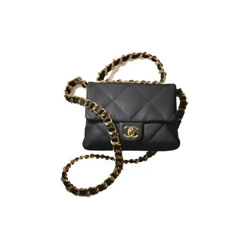 CHANEL Металл Овчина Сумка с клапаном Сумка через плечо Маленькая Женская Черная