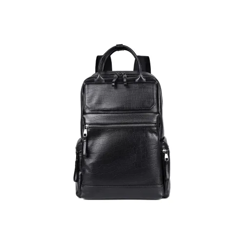 Ceion Keust Рюкзак из крупнозернистой текстуры коровьей кожи мужской черный