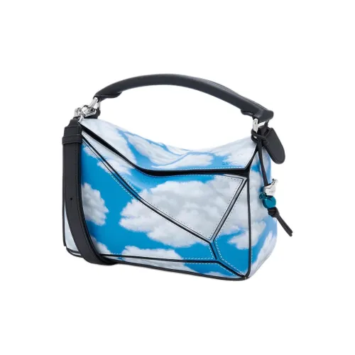 LOEWE Пазл Наппа Коровья кожа Сумка через плечо Сумка Маленькая Женская Черная и Синяя