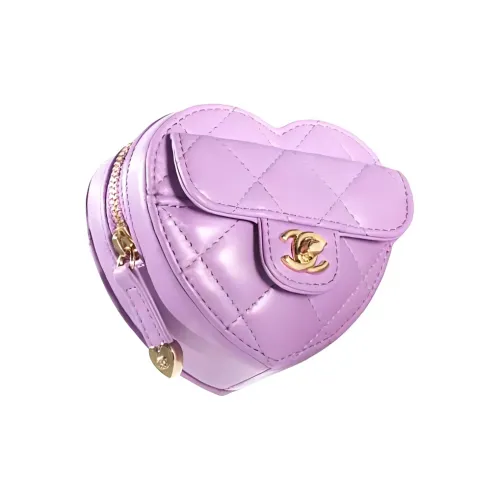 CHANEL 22SS Кожа Сердечная Сумка Сумка с Цепочкой Чехол для Наушников Монета Кошелек Женские Фиолетовый
